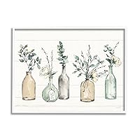Stupell Industries Bottles and Plants Farm Wood Textured, Design by Anne Tavoletti Wall Art, 11 x 14, Multi-Color, White Framed