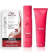 Wella Professionals Invigo Brilliance Color Protection Shampoo & Conditioner, For Fine Hair + Wella ColorCharm Permanent Liquid Hair Color for Gray Coverage, 7R Red