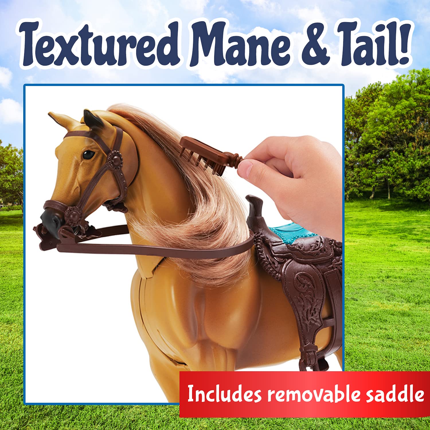 Sunny Days Entertainment | Quarter Horse with Moveable Head, Realistic Sound and 14 Grooming Accessories | Blue Ribbon Champions Deluxe Toy Horses