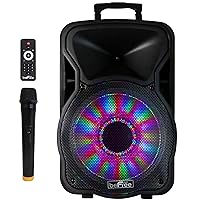 beFree Sound 12 Inch 2500 Watt Bluetooth Rechargeable Portable Party PA Speaker with Illuminating Lights,Black,BFS-12 Portable Speaker