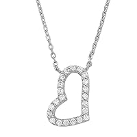 Gold Over Sterling Silver With Cubic Zirconia Sideway Heart Necklace (18 inch)