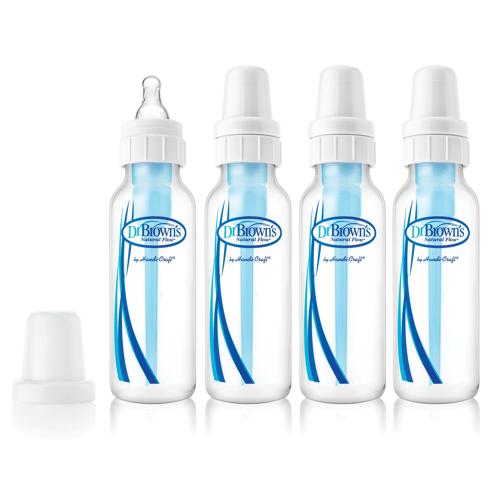 Dr. Brown’s Natural Flow® Anti-Colic Baby Bottle with Level 1 Slow Flow Nipples, 8oz, 4 Pack