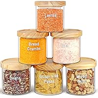 Urban Green Glass Food Storage Containers with Lids, Glass Food Canisters with Wood Lids, 6 Pack of 16oz, Glass Pantry Jars with Airtight ids, Airtight Glass Food Jars with Wood Lids