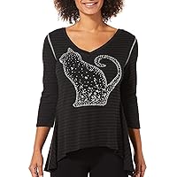 Women's Petite 3/4 Sleeve Stripe Holiday Bling Tee