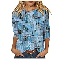 Women's Long Sleeve Shirts Fashion Casual Round Neck 44989 Loose Printed T-Shirt Top V Shirts, S-3XL