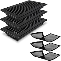 4 x 10 Floor Register, Black Floor Vent Covers for Home Floor, Adjustable Air Vent Covers Home Sidewall Vent Office or Ceiling Vent Magnetic PVC Screen Cover Filter Vent Screen Traps Debris, 3 Pack