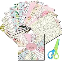 24 Sheets Scrapbook Paper Pad 6'' X 6''Decorative Craft Paper DIY Album Scrapbook Greeting Card Background Paper Cuttable Foldable Crafting Paper and 1Pcs Plastic Safety Scissors