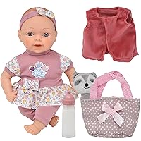 Gift Boutique Baby Doll with Toy Accessories Set Magic Disappearing Milk Bottle 13 Inch Soft Body Baby Doll with Clothes Diaper Bag and Bib