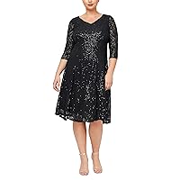 Women's Plus Size Sequin Lace Fit and Flare Dress
