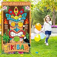 Luau Party Game,Tiki Party Toss Games Banner Aloha Party Game Hawaiian Game Backdrop with 3 Bean Bags for Kids Summer Tropical Aloha Theme Party Decoration