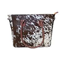 New Cowhide Hair On Leather Tote Bag Shoulder Handbag Real Cowskin Bag Shopping Bag White and Brown Purse