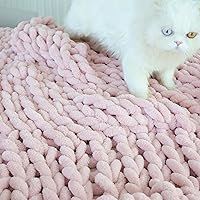 Chenille Chunky Knit Blanket Throw （30×40 Inch）, Handmade Warm & Cozy Blanket Couch, Bed, Home Decor, Soft Breathable Fleece Banket, Christmas Thick and Giant Yarn Throws, Light Pink