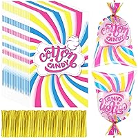 200 Pcs Carnival Cotton Candy Bags with Ties Large Bags for Cotton Candy with Print Carnival Candy Bags for Carnivals Party Favors, Circus Carnival Supplies 18.5 x 11.5 Inches
