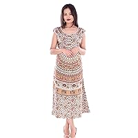 Indian 100% Cotton Women Maxi Boho Long Dress Regular Size Floral and Mandala Print Multi Color