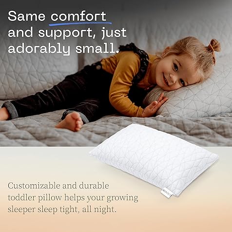 Coop Home Goods Original Toddler Adjustable Pillow, Soft, Breathable & Washable Mini Bed Pillows for Kids with Premium Memory Foam for Neck, Knee & Back Support, CertiPUR-US/GREENGUARD Gold, 19" x 13"