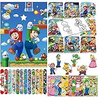 92pcs Mario Party Favors，Mario Party Supplies Include Pin Game，DIY Games Sticker, Drawing Book，Slap Bracelets.Party Games Indoor Outdoor Activity