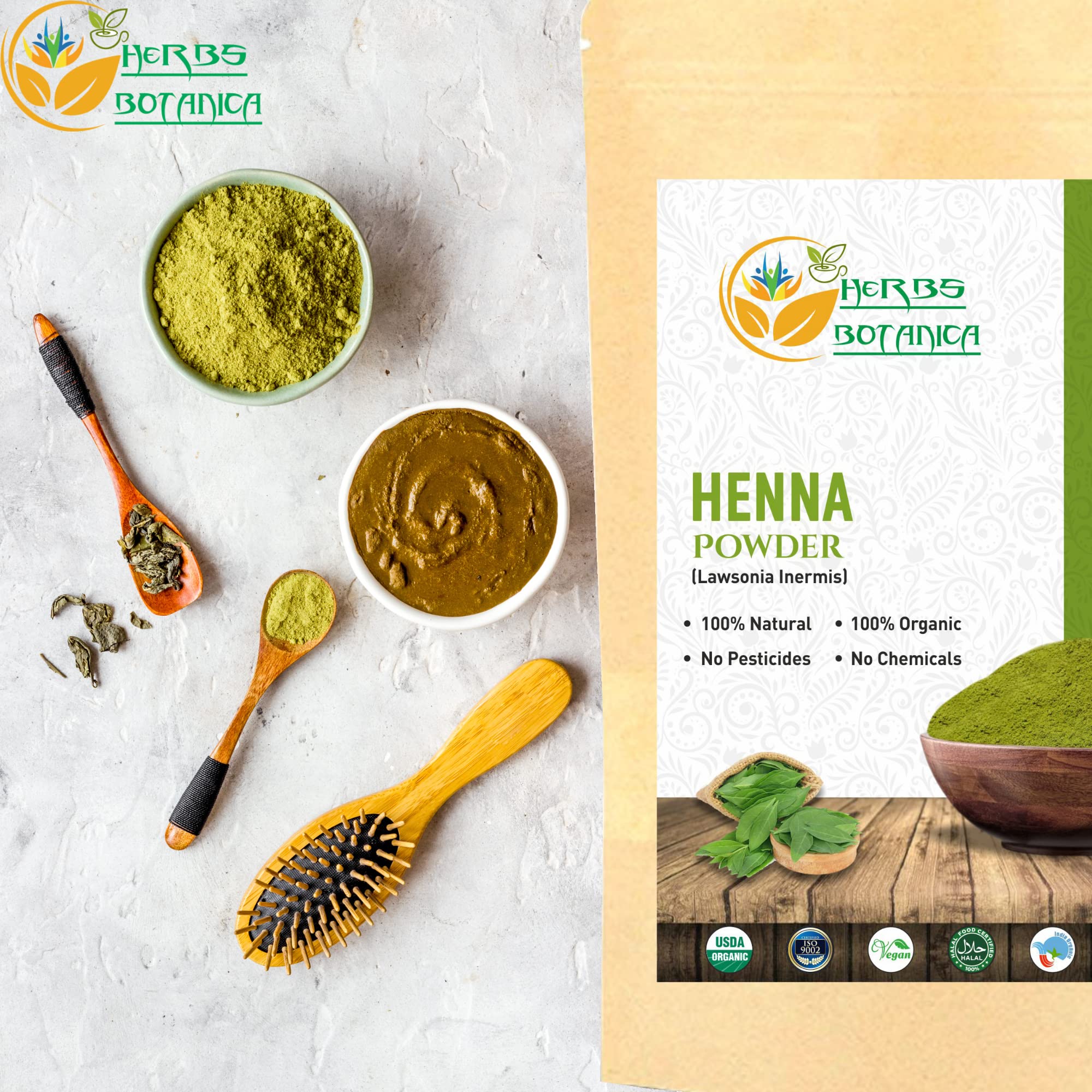 Herbs Botanica Organic Henna Powder For Hair Color 100% Pure Give Natural Color, Shine and Conditioning to Hair Triple Sifted Henna For Hair Dye Grown and Cultivated in Rajasthan 100 % Chemical Free 150 Gms / 5.3 Oz Pack