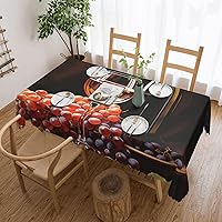 Red Wine Bottle Glass Grape Wooden Keg Print Tablecloth Waterproof and Stain Resistant Rectangula Table Cover 54 X 72 Inch Washable Table Cloth for Kitchen Decor Indoor Outdoor Parties Picnics