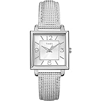 Timex Women's T2P378 Elevated Classics Rectangle White Metallic Leather Strap Watch