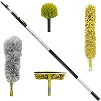 DOCAZOO, 30 ft Reach Cleaning Kit with 6-24 Foot Telescoping Extension Pole, 3 Dusting Attachments 1 Window Squeegee & Washer, Cobweb Duster, Microfiber Feather Duster