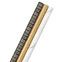 Hallmark Premium Wrapping Paper Roll Bundle with Cut Lines on Reverse (3 Rolls: 85 sq. ft. ttl. Marble, Black, Antiqued Gold) for Valentines Day, Graduations, Birthdays, Weddings, and Bridal Showers