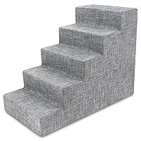 Best Pet Supplies Dog Stairs for Small Dogs & Cats, Foam Pet Steps Portable Ramp for Couch Sofa and High Bed Non-Slip Balanced Indoor Step Support, Paw Safe No Assembly - Ash Gray Linen, 5-Step
