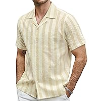 VATPAVE Mens Stylish Striped Shirts Short Sleeve Button Down Summer Shirts Cotton Beach Tops with Pocket