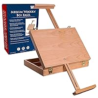 U.S. Art Supply Newport Medium Adjustable Wood Table Sketchbox Easel, Premium Beechwood - Portable Wooden Artist Desktop Case - Store Organize Art Paint Markers, Sketch Pad - Tabletop Drawing Painting
