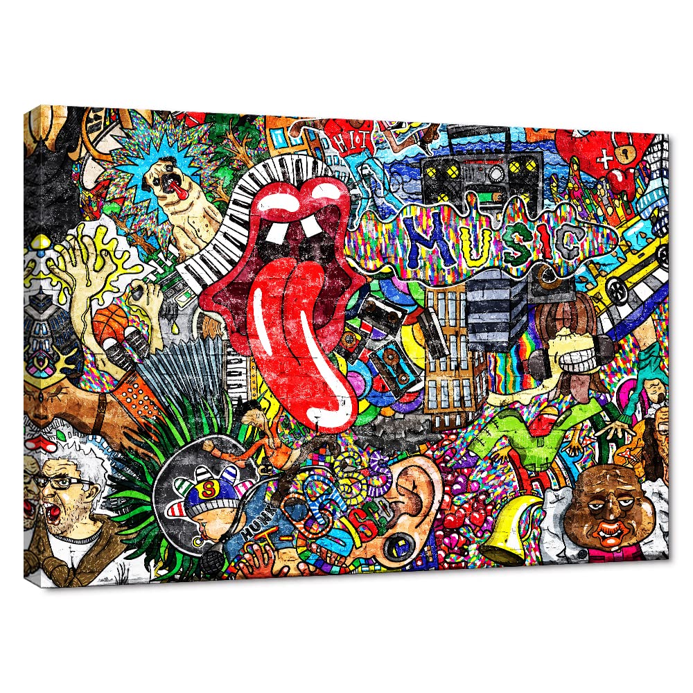 Graffiti Paintings Canvas Colorful Wall Art Living Room Decor Pictures Music Collage on Brick Wall Contemporary Home Decor Modern Artwork Posters a...