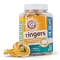 Arm & Hammer for Pets Ringers Dental Treats for Dogs | Dog Dental Chews Fight Bad Breath & Tartar Without Brushing | Fruity Banana Flavor Dog Treat Container, 32-Ct Dental Dog Chews Value Bucket