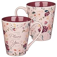 Christian Art Gifts Ceramic Scripture Coffee & Tea Mug for Women 14 oz Pink/Plum Floral Inspirational Bible Verse Mug - I Know the Plans - Jeremiah 29:11 Lead-free Novelty Drinkware