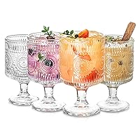 Romantic Vintage Goblet Glasses of 4, Charming Vintage Embossed Floral Decorative Glass Cups Set, Mixed Drink Glasses, for Bars, Restaurants, Party, and Elegant Dinners, 8 oz Wine Glasses