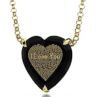 NanoStyle Gold Plated Silver Romantic Heart Pendant 120 Languages I Love You Necklace Inscribed in Pure Gold in Miniature Text on Sparkling Heart-Shaped Cubic Zirconia, 18
