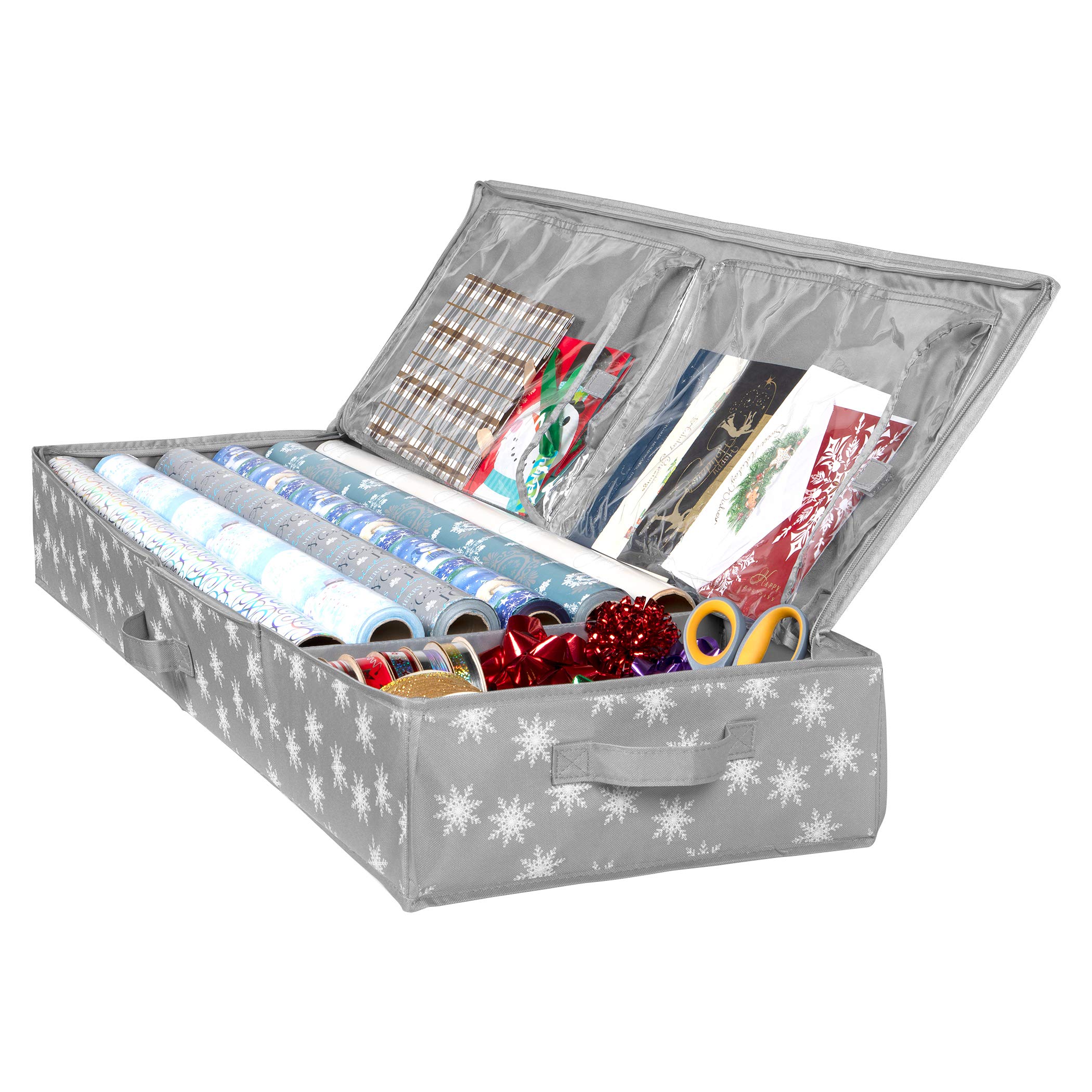 Wrapping Paper Storage Container – Fits up to 27 Rolls 1 3/8” Diam. - Underbed Gift Wrap Organizer Bags, Wrapping Paper Rolls, Ribbon, and Bows - Under Bed- Durable Material 600D - Up to 40
