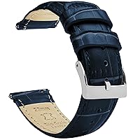 24mm Navy Blue - Long - BARTON Alligator Grain - Quick Release Leather Watch Bands
