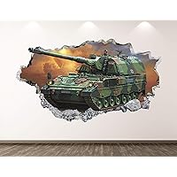 Military Tank Wall Decal Art Decor 3D Smashed Army Sticker Poster Kids Room Mural Custom Gift BL155 (22