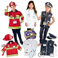Premium 16pcs Costume Dress up Set for Kids Ages 3-7 Fireman,Police Costume, and Doctor All Sets are Washable and Have Accessories