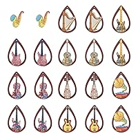 Pandahall 40Pcs Musical Instruments Wood Earring Charm Kits Teardrop Wooden Big Pendants Saxophone Guitar Violin Charms Hollow Wood Cutouts Pendants for DIY Necklace Keychain Jewelry Making