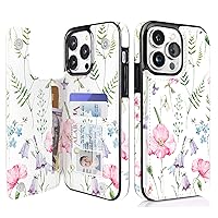 uCOLOR Compatible with iPhone 13 Pro Wallet Case with Card Holder Slots Marble Flip Leather RFID Kickstand Phone Wallet Cover for Women and Girls 6.1“ (Pink Flowers, iPhone 13 Pro 6.1