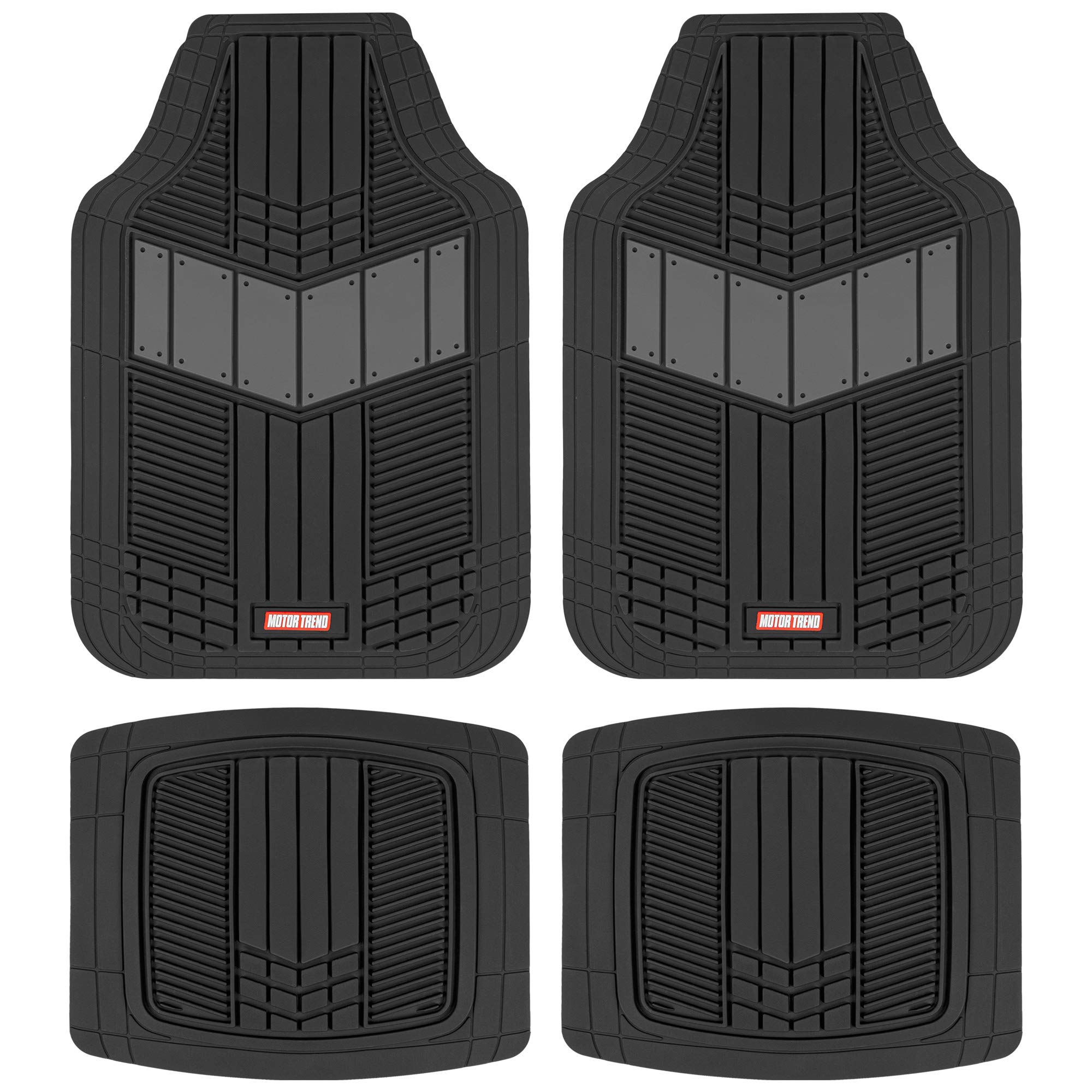 Motor Trend DualFlex Two-Tone Sport Design All-Weather Rubber Floor Mats for Car, Truck, Van & SUV - Waterproof Front & Rear Liners with Drainage Channels