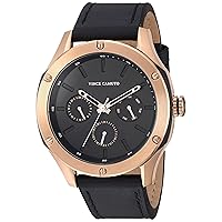 Vince Camuto Men's Multi-Function Rose Gold-Tone and Black Leather Strap Watch