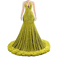 Sequin Prom Dress Glitter Halter Pageant Celebrity Mermaid Evening Party Dress