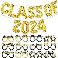 KatchOn, Gold Class of 2024 Balloons - Pack of 14 | Glitter Graduation Glasses 2024 | Class of 2024 Decorations, Gold Graduation Balloons Class of 2024 | Gold Graduation Decorations Class of 2024
