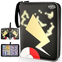 Trading Card Binder 4 Pockets,Card Holder for Kids 400 Pockets,Rnful Card Book 50 Removable Sleeves,Album Tcg Card Folder with Zipper Collection Squirtle (Black)