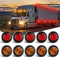 Nilight 10 PCS Round Trailer LED Marker Clearance Light Amber Red 4 LED Flush Mount with Plug Grommet Pigtail Hardwired for Trailer Truck RV, 2 Years Warranty