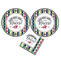 Horse Racing Derby Party Supplies: Bundle Includes Paper Dessert Plates and Napkins for 16 Guests in a Derby Day Design