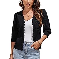 GRACE KARIN Women's 3/4 Sleeve 2024 Summer Crochet Cropped Cardigan Button Down V Neck Bolero Shrug Sweater