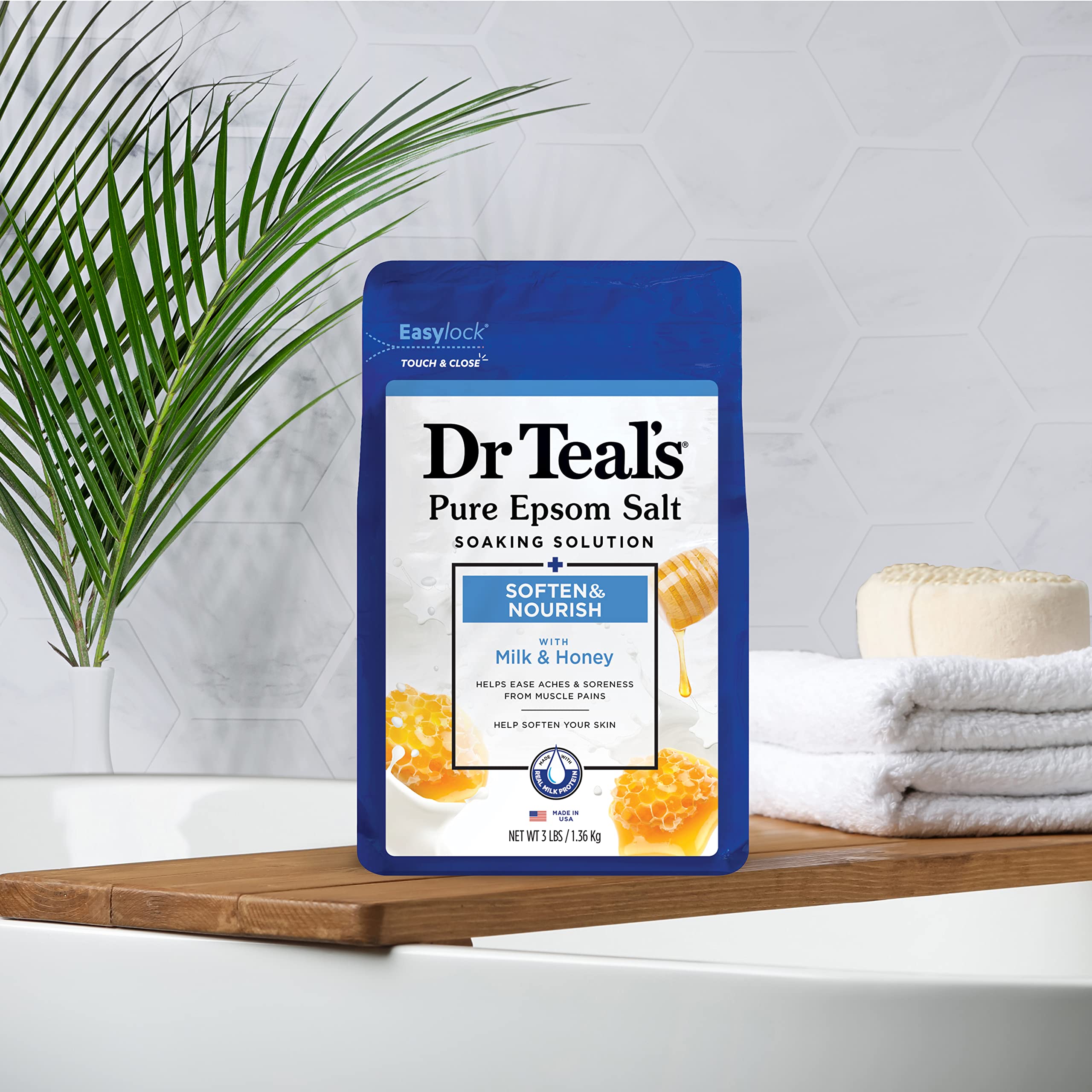 Dr. Teal's Epsom Salt Soaking Solution, Soften & Nourish with Milk and Honey, 48 Oz (Packaging May Vary)