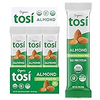 Tosi Almond Protein Bars, Plant Based with Nuts, Gluten-Free Crunchy Snacks, Vegan, Organic, Flax & Chia Seeds, Soy-Free, Omega 3s, 5G Protein, 1 oz, 12-Pack