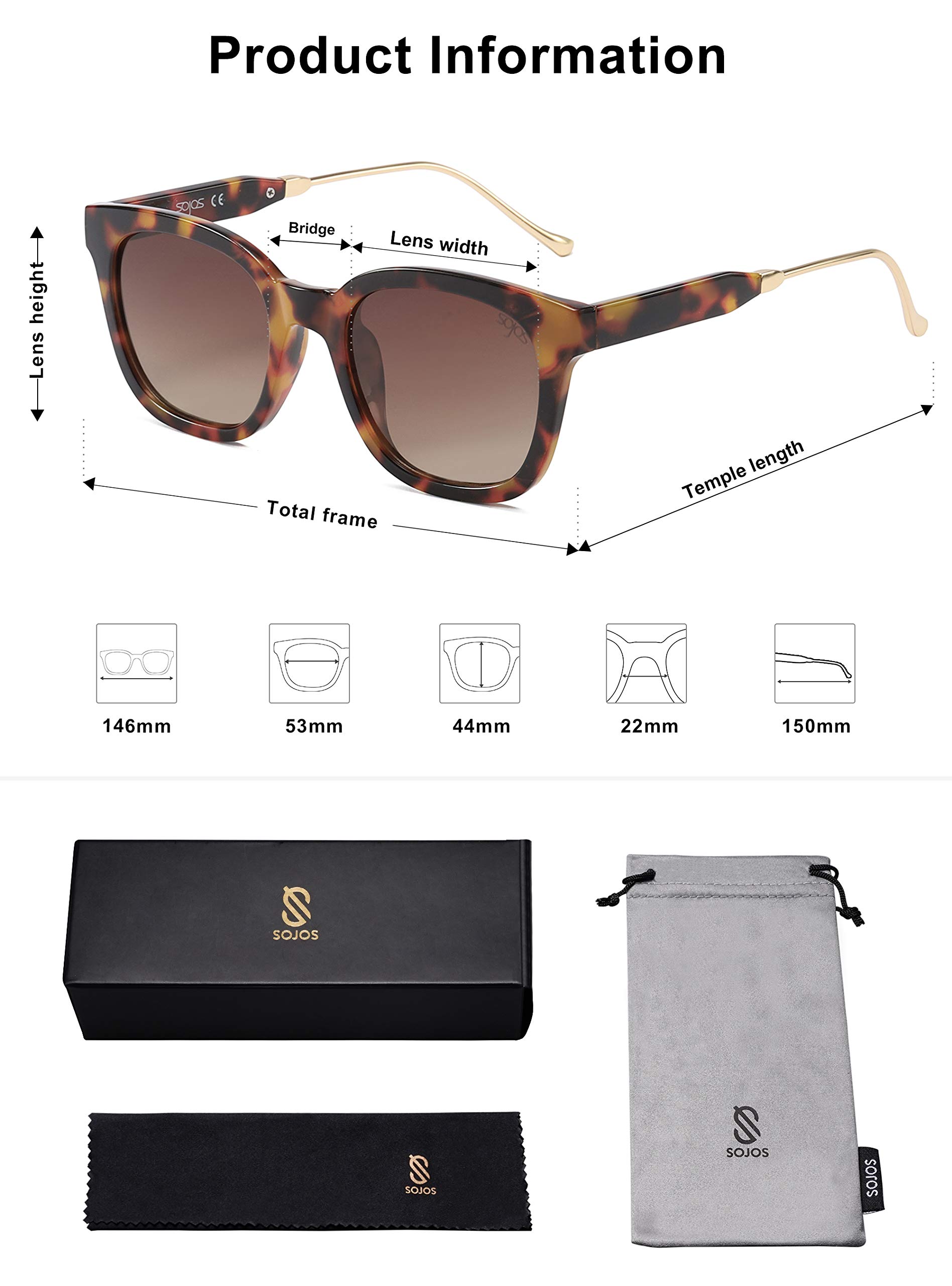 SOJOS Classic Square Polarized Sunglasses for Women Men Retro Trendy UV400 Sunnies SJ2050